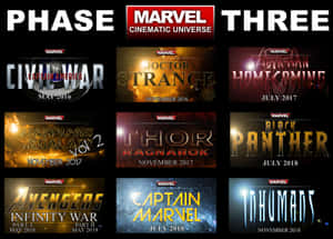 Marvel 第三階段電影海報合集，包含標題和上映日期。 — 驚奇少女 壁紙