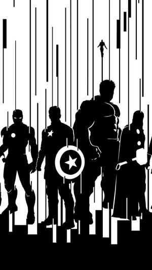 Marvel超級英雄的黑白剪影，以風格化的圖形構圖呈現。 — 超級英雄 壁紙