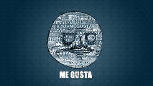 藍色背景上「ME GUSTA」的圓形文字雲，下方重複短語。
