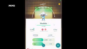 Pokémon GO Meditite 個人資料畫面，附有統計數據和進化選項。