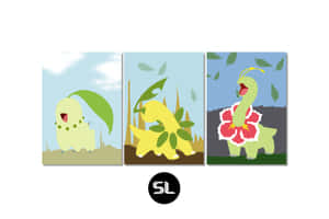從葉狀生物到花冠龍的三個寶可夢進化階段。 — 藝術 壁紙
