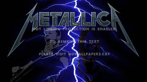 Metallica 樂隊標誌，帶有藍色閃電和深色剪影。