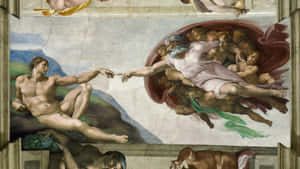 米開朗基羅的西斯汀禮拜堂天頂壁畫中，上帝和亞當互相伸手。 — 中世紀 GIF 壁紙