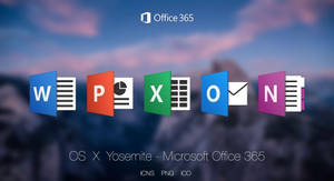 Microsoft Office 365 應用程式圖示顯示喺山脈日落背景上。