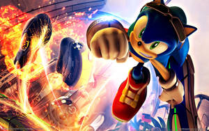 Sonic the Hedgehog 在高速動作場景中，伴隨爆炸和未來科技。 — 超音鼠 壁紙