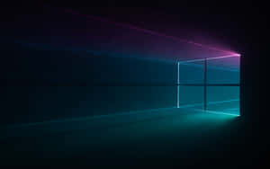 霓虹光束穿過黑暗房間中發光的Windows標誌。