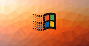 Microsoft Windows 標誌在幾何橙色背景上帶有像素效果