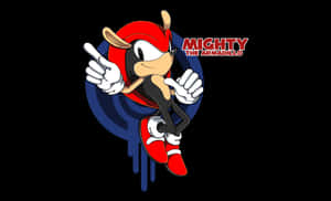 Mighty the Armadillo 卡通角色，身穿紅色裝備，背景為藍色圓形。 — 史詩 壁紙