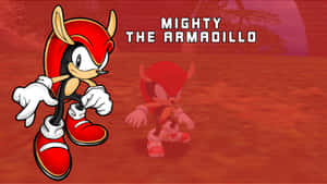 Mighty the Armadillo 穿著紅白相間的裝備，背景為紅色條紋。 — 史詩 壁紙