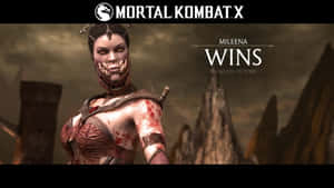 Mileena 來自 Mortal Kombat X 在黑暗的岩石環境中慶祝完美勝利。 — 真人快打11 壁紙