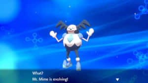 Mr. Mime 在發光藍色背景和分子圖形中進化。
