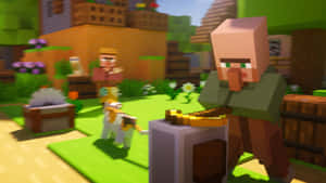 Minecraft 村民持劍與羊在村莊 — 我的世界 壁紙