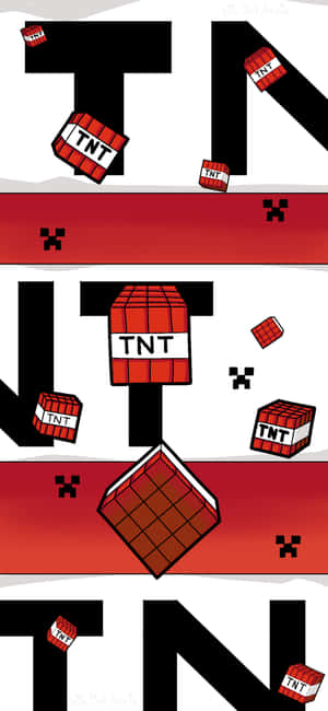 卡通 TNT 方塊在紅色和白色背景上圍繞大黑色字母 TNT 爆炸。 — 銀河A07 壁紙
