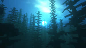 方塊狀水下森林，陽光穿透，Minecraft風格。 — 水下 壁紙