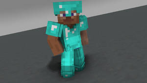 Minecraft角色穿著鑽石盔甲站在灰色地板上