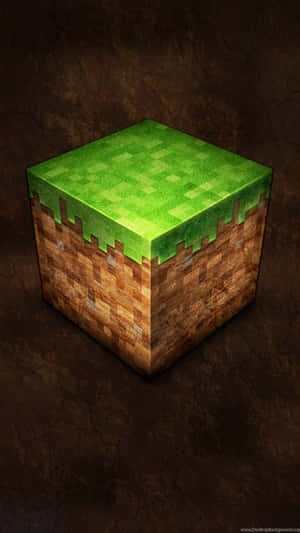 裂開泥土背景上嘅 Minecraft 草塊，帶像素紋理。