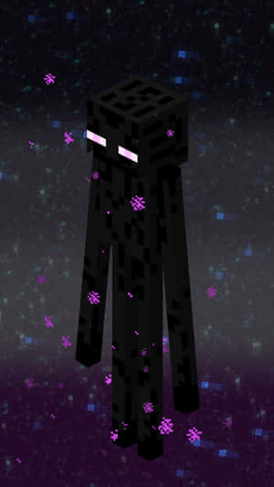 來自Minecraft的終界使者在繁星點點的紫色夜空中漂浮，伴隨著發光粒子。 — 我的世界 壁紙