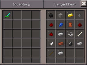 Minecraft物品欄畫面，顯示鑽石劍和物品在一個大儲物箱中。