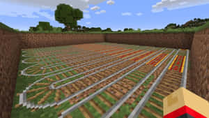 Minecraft 玩家在草地地下隧道中觀看礦車軌道。 — 我的世界 壁紙