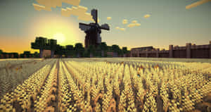 Minecraft麥田與夕陽下的風車