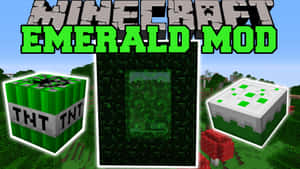 Minecraft 綠寶石模組，採用像素藝術風格的綠色TNT和綠寶石方塊。 — 我的世界 壁紙