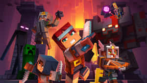 Minecraft玩家在充滿熔岩的地牢中與殭屍、苦力怕和骷髏戰鬥。