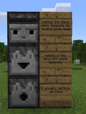 Minecraft迷因標誌，像素面孔對迷因模板成功作出反應。