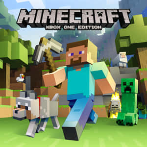 Minecraft玩家拿著鎬，在方塊森林中被動物和苦力怕包圍。