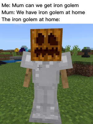 Minecraft鐵魔像南瓜頭在草地景觀中