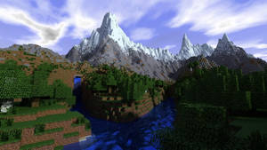 Minecraft山谷，有河流和森林，天空多雲