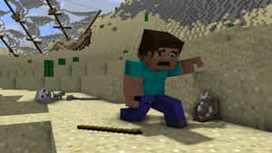 沙漠洞穴中的Minecraft角色躲避墜落的沉船。