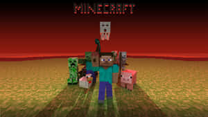 地獄中的Minecraft角色，背景是紅色天空。