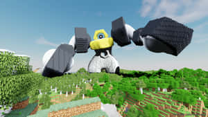 巨大的方塊寶可夢懸浮在Minecraft森林和農田上方。