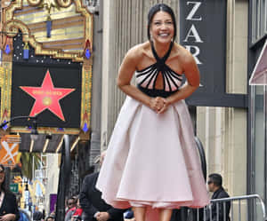 Ming Na Wen 對著她的荷里活星光大道星星微笑。 — 車銀優 GIF 壁紙