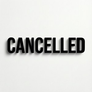 白色牆上以粗體黑色3D字母顯示的cancelled一詞。
