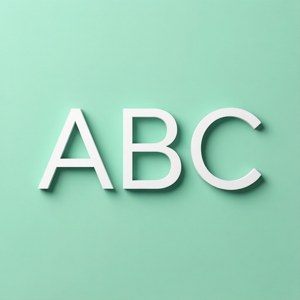 白色立體字母ABC在薄荷綠背景上帶柔和陰影
