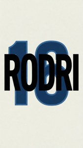 米色背景上藍色數字 18 上方寫有 RODRI 的文字