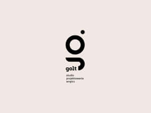 風格化的黑色標誌，在米色背景上帶有文字 golt studio projektowania wnętrz。 — 極簡美學 壁紙