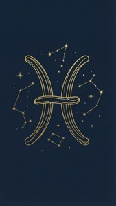 海軍藍背景上的金色雙魚座星座符號與星群