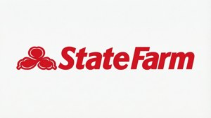 紅色State Farm標誌，三個雲狀圖案在白色背景上