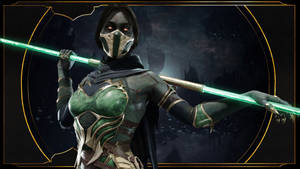 Mortal Kombat 角色在雨夜的城市中手持發光綠色法杖。