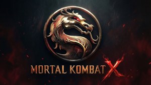 Mortal Kombat X 標誌，在黑暗火焰背景上展示一隻紅眼金色龍。