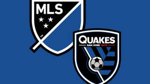 MLS 和聖荷西地震足球隊標誌在藍色背景上