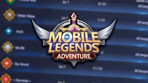 數碼界面上的 Mobile Legends Adventure 遊戲標誌,帶有翅膀和寶石。