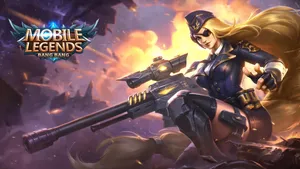 金髮女狙擊手身穿藍色制服在熾熱的戰鬥場景中瞄準步槍。
