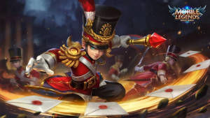 動漫遊戲角色穿著紅色制服，在旋轉的信封中施展魔法。