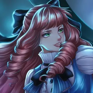 紅髮綠眼的動漫女孩,身穿藍白服裝