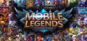 Mobile Legends 遊戲標誌被各種奇幻英雄角色包圍。