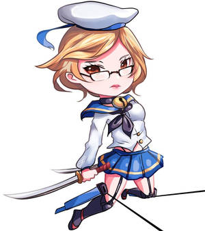 Q版動漫女孩水手服在鋼索上平衡持劍