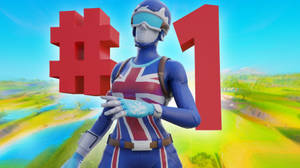 穿著英國國旗服裝的Fortnite角色在巨大的紅色數字一旁邊。